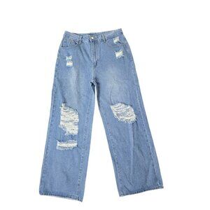 Wide Leg Distressed Casual Jeans